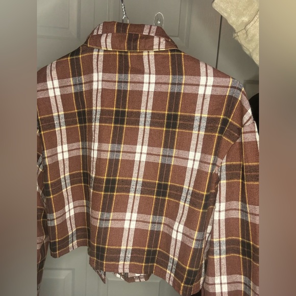 Brown Plaid Romwe Crop Jacket/shirt - Picture 3 of 4